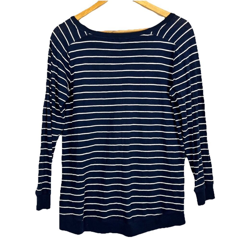 Caslon By Nordstrom Navy White Striped Top Long Sleeve Cotton Lightweight XS - Picture 3 of 8